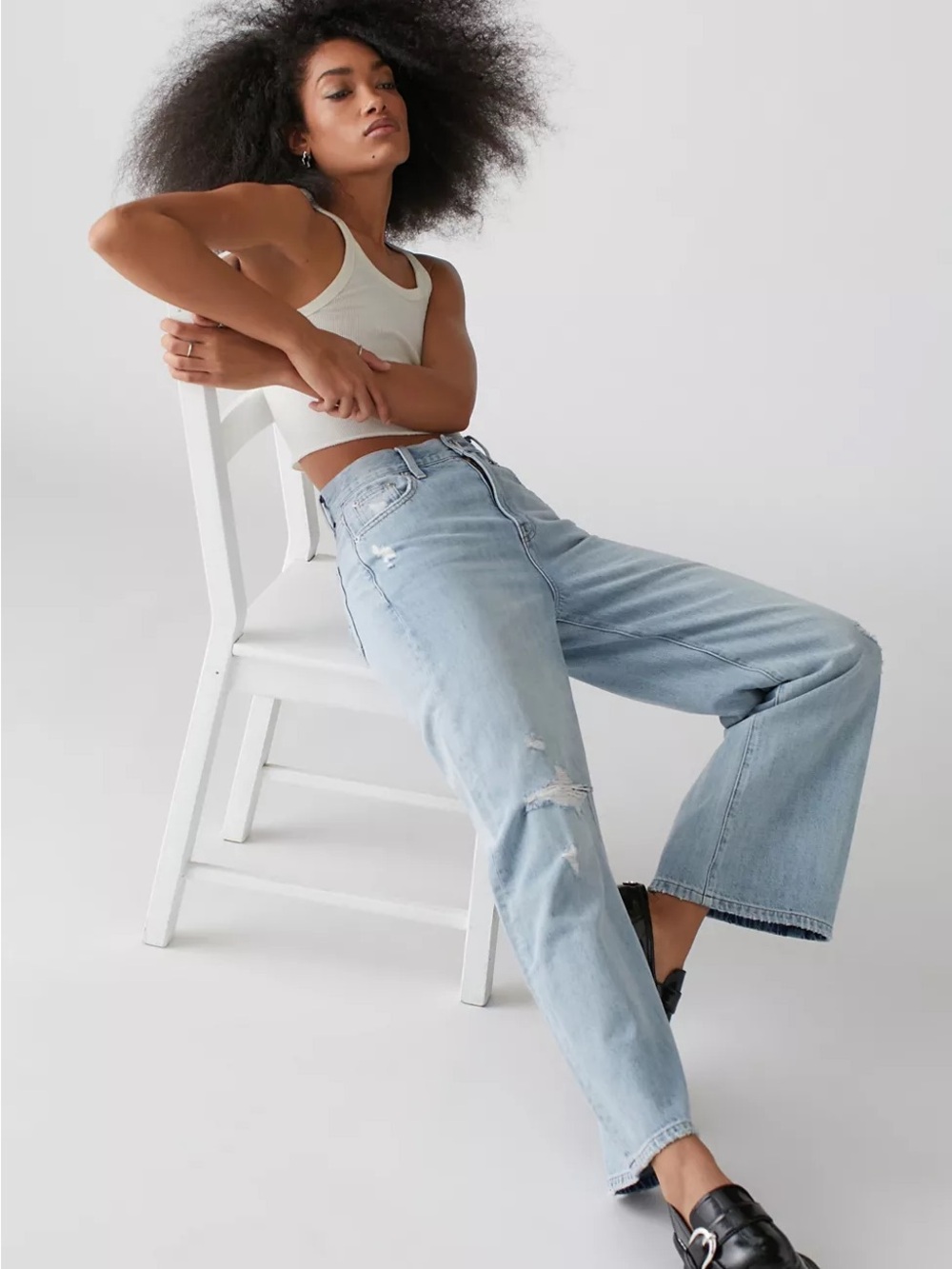 Pistola Loretta High Rise Wide Leg Retro Inspired Distressed Jeans
